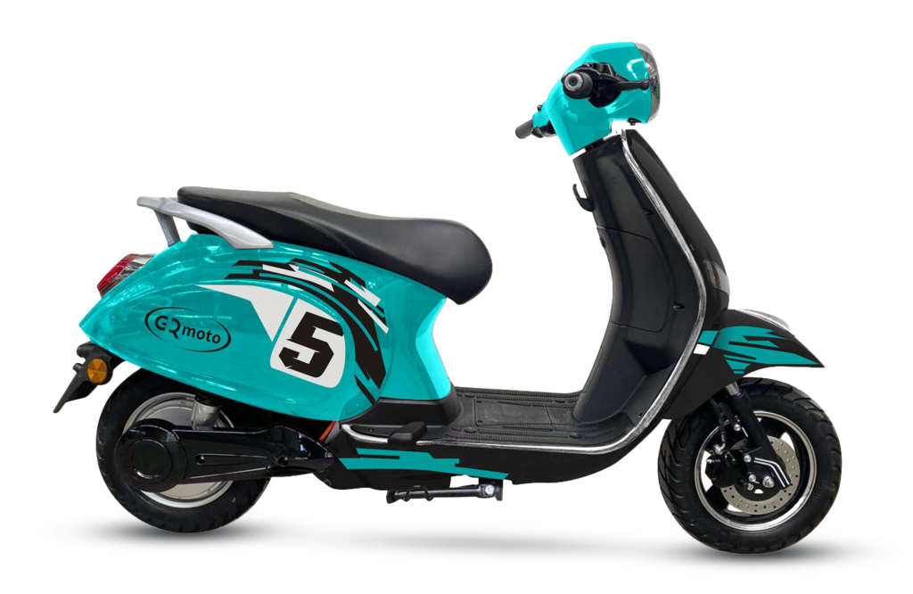 Light blue VINO scooter side view by GQmoto